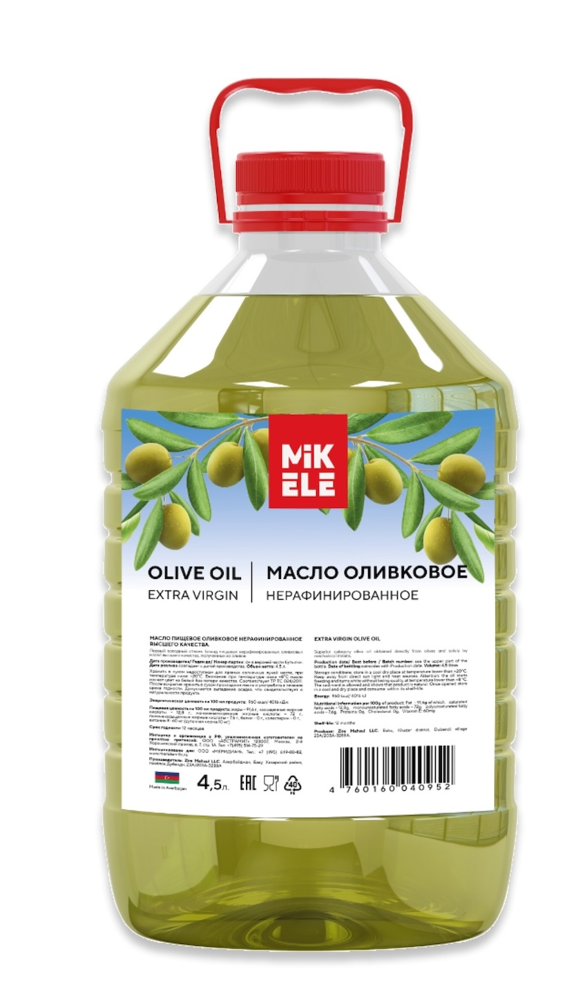 МАСЛО оливковое нерафинированное Extra Virgin ПЭТ 4,5 л * 2 шт MIKELE Азербайджан Азербайджан