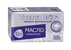 МАСЛО сливочное 82,5% для кулинарии 500 г * 16 шт ТЫСЯЧА ОЗЕР Россия РОССИЯ