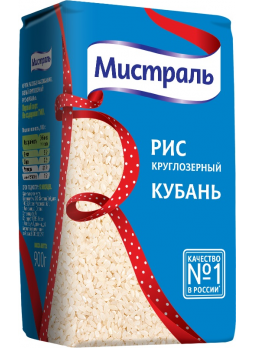 РИС Кубань белый круглозерный 900 г * 12 шт МИСТРАЛЬ Россия РОССИЯ