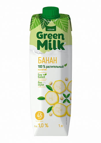 НАПИТОК соевый со вкусом банана 1 л * 12 шт GREEN MILK Россия РОССИЯ