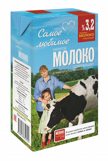 картинка Молоко 3,2% (напиток молокосодержащий) ТМ Самое любимое 950г*12шт от магазина Meridian