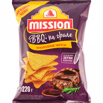 ЧИПСЫ кукурузные со вкусом барбекю 220 г * 15 шт MISSION Россия РОССИЯ