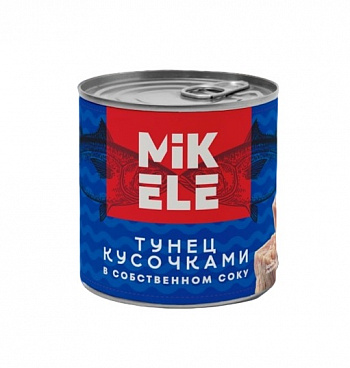 ТУНЕЦ кусочками в собственном соку ж/б 1,7/1,2 кг * 6 шт MIKELE Китай Китай