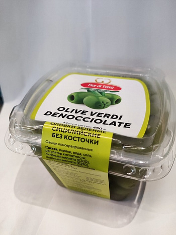 картинка Оливки зеленые сицилийские  без/к 450 г, пл. упаковка  (сухой вес  200 г) * 16 шт "Fior Di Terra" от магазина Meridian