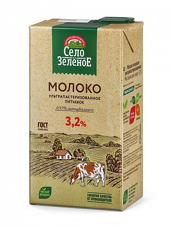 картинка Молоко 3,2% питьевое ультрапастеризованное Село Зеленое ТВА 0,95л*12шт от магазина Meridian