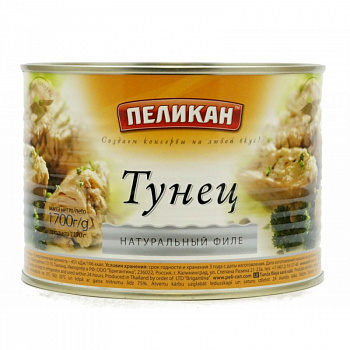 ТУНЕЦ филе в собственном соку ж/б 1,7 кг * 6 шт ПЕЛИКАН  Таиланд